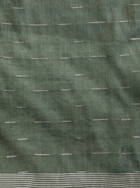 Woven Design Floral Muga Cotton Saree in Green