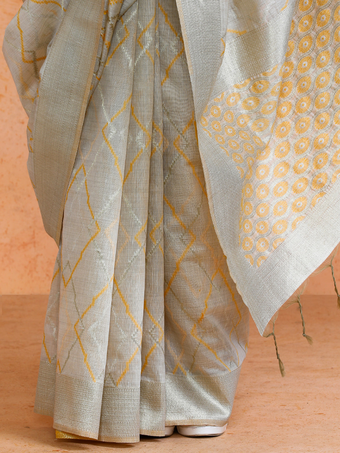 Devi Cotton in Beige with Yellow Motifs