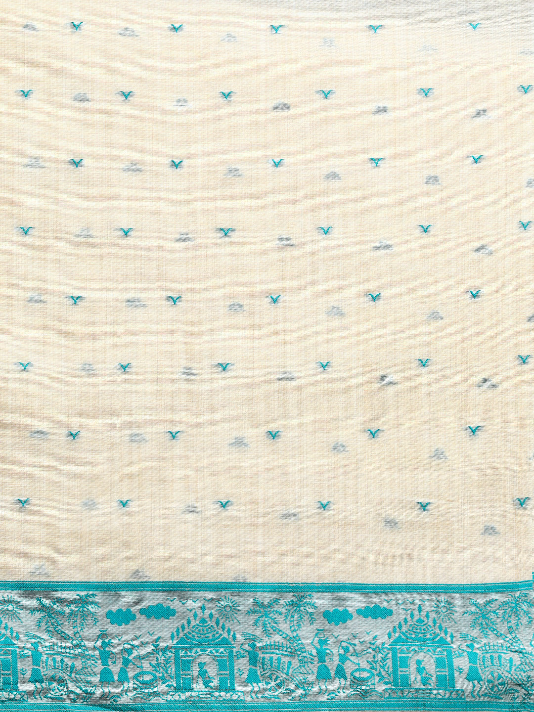 Woven Design Chanderi Cotton Saree with Blue Motifs