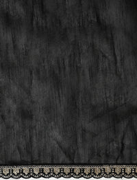 Geometric Embellished Sequinned Saree With Blouse in Black