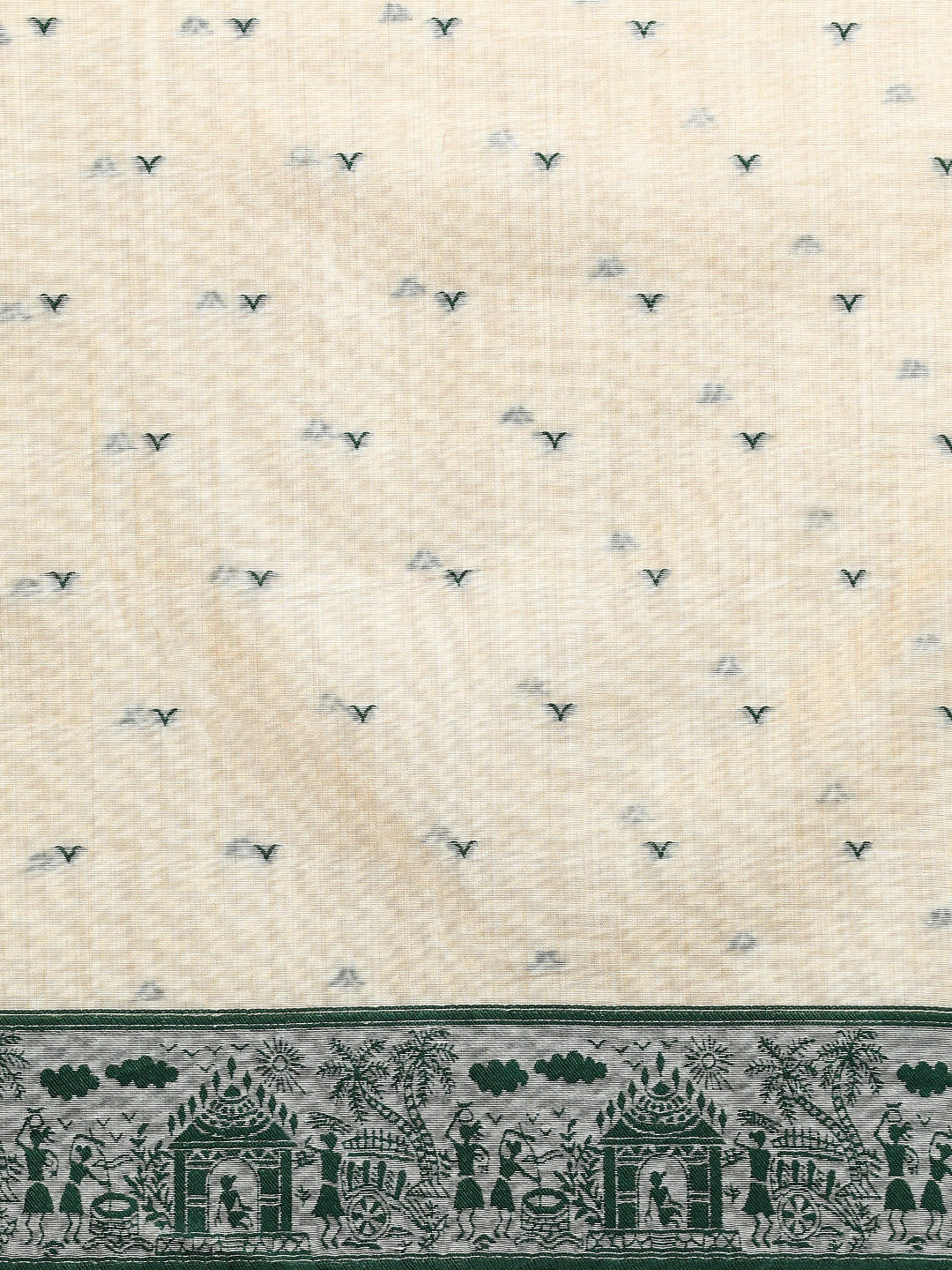 Woven Design Chanderi Cotton Saree with Green Motifs