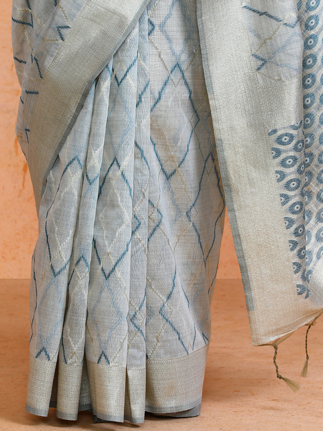 Devi Cotton in Beige with Light Blue Motifs