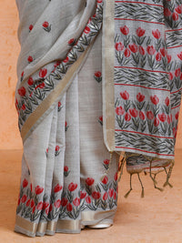 Aranya Cotton in Beige with Pink Motifs