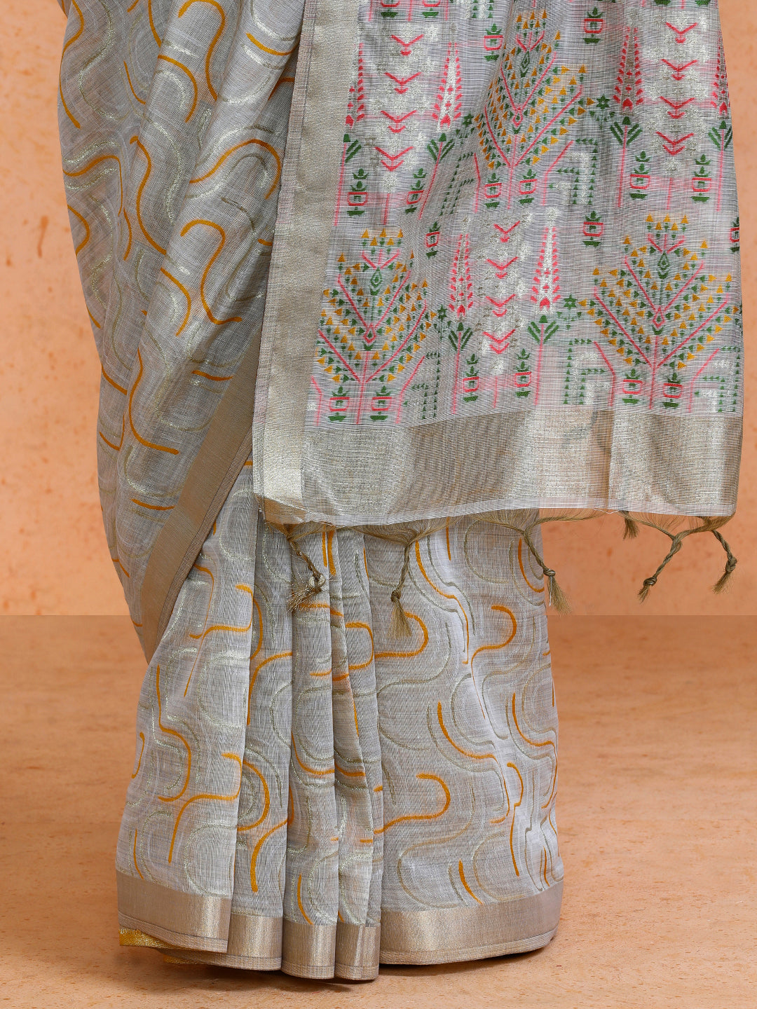 Zaika Cotton in Beige with Yellow Motifs