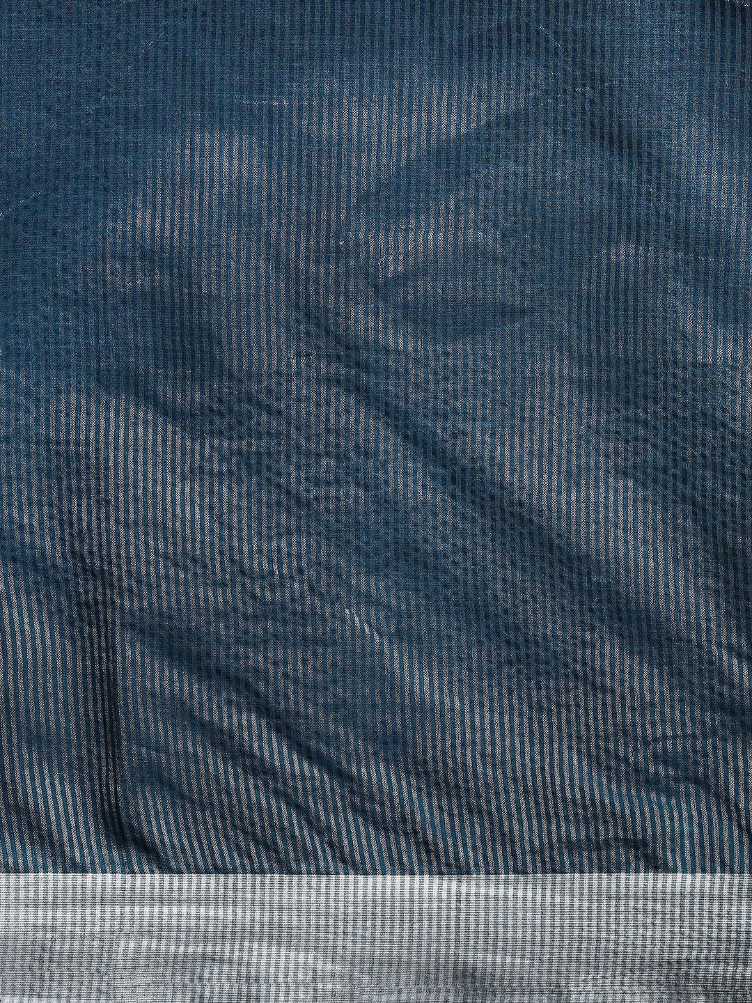 Woven Design Solid Bhagalpuri Linen Saree in Dark Blue