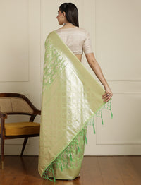 Ethnic Motifs Woven Design Muga Saree in Green