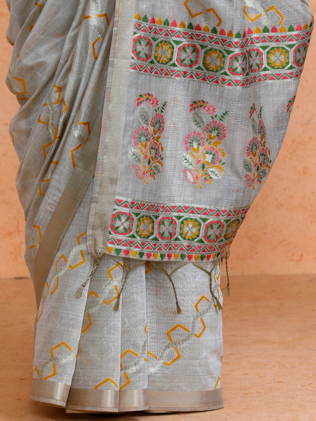 Devina Cotton in Beige with Yellow Motifs