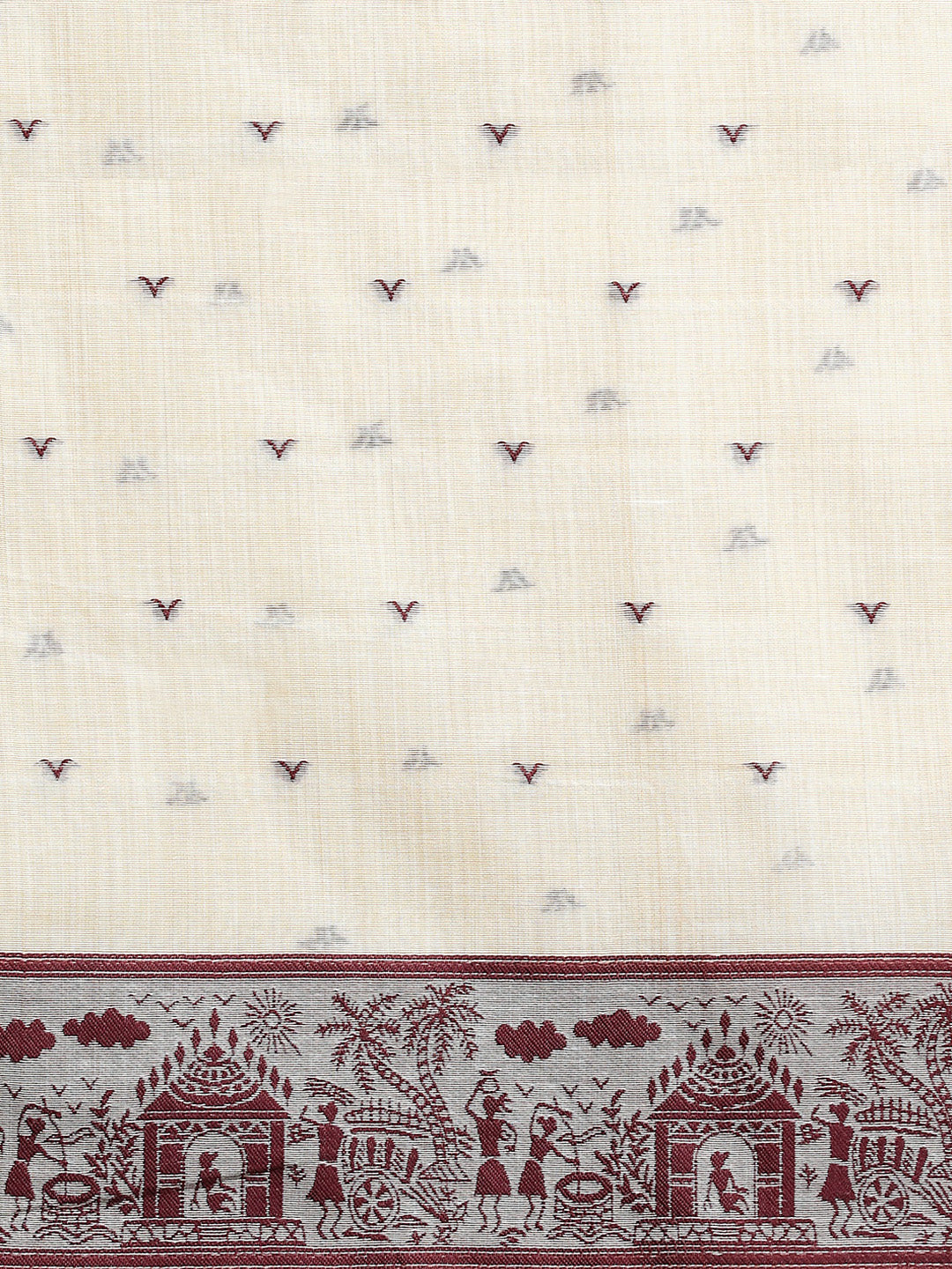 Woven Design Chanderi Cotton Saree with Dark Red Motifs