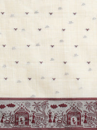 Woven Design Chanderi Cotton Saree with Dark Red Motifs