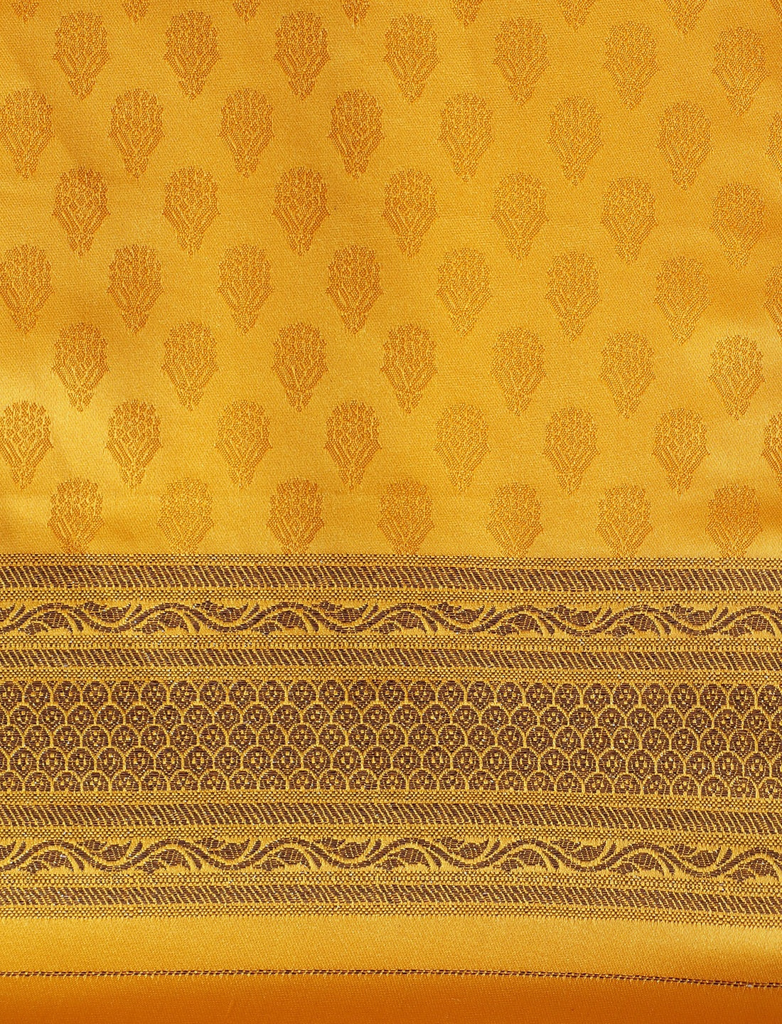 Ethnic Motif Woven Design Zari Banarasi Satin Silk Saree & Blouse Piece in Yellow