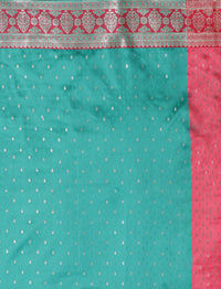 Ethnic Motifs Zari Woven Design Banarasi Saree With Blouse Piece in Sea Green