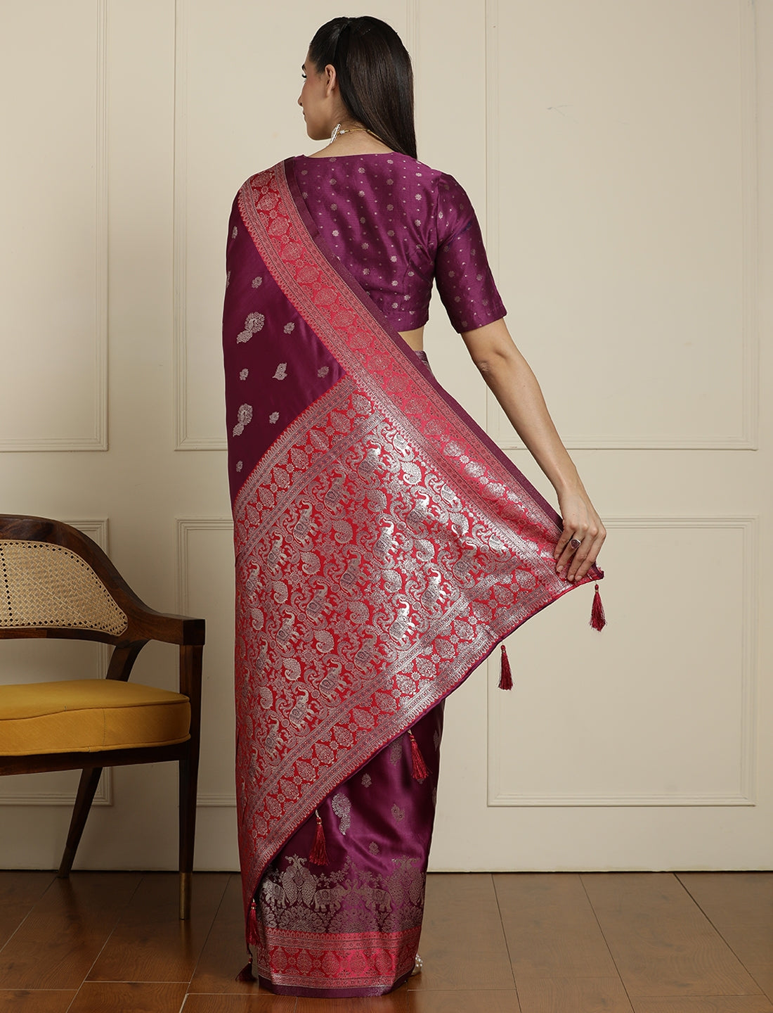 Ethnic Motif Woven Design With Unstitched Blouse in Purple