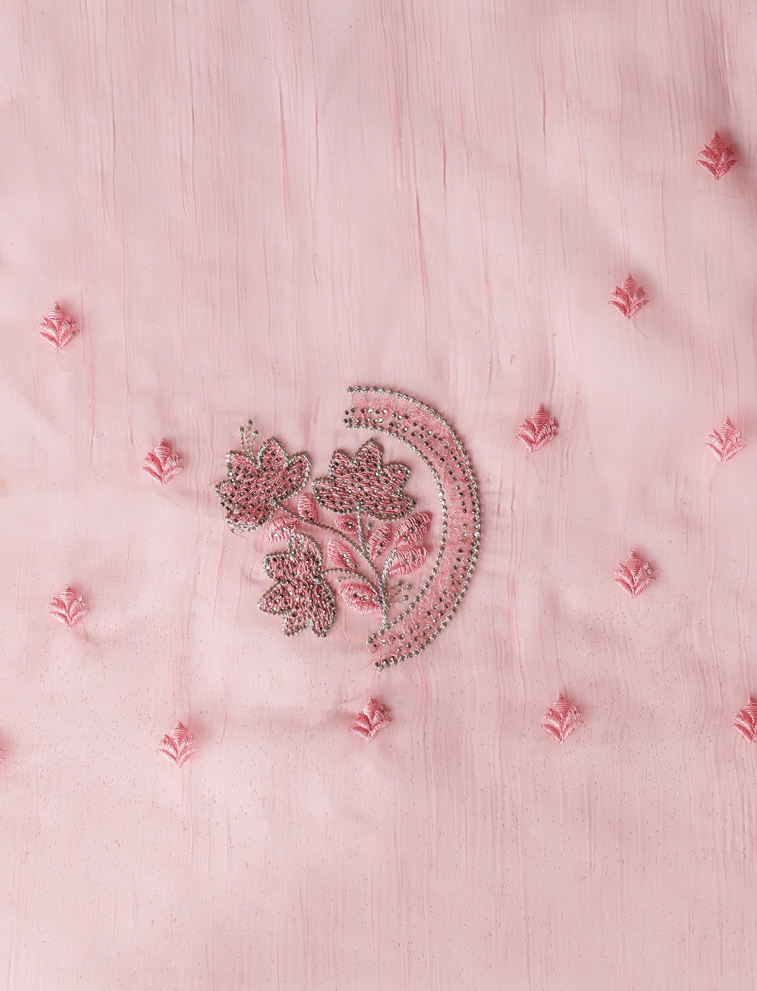 Floral Motifs Embroidered Saree with Unstitched Blouse in Pink