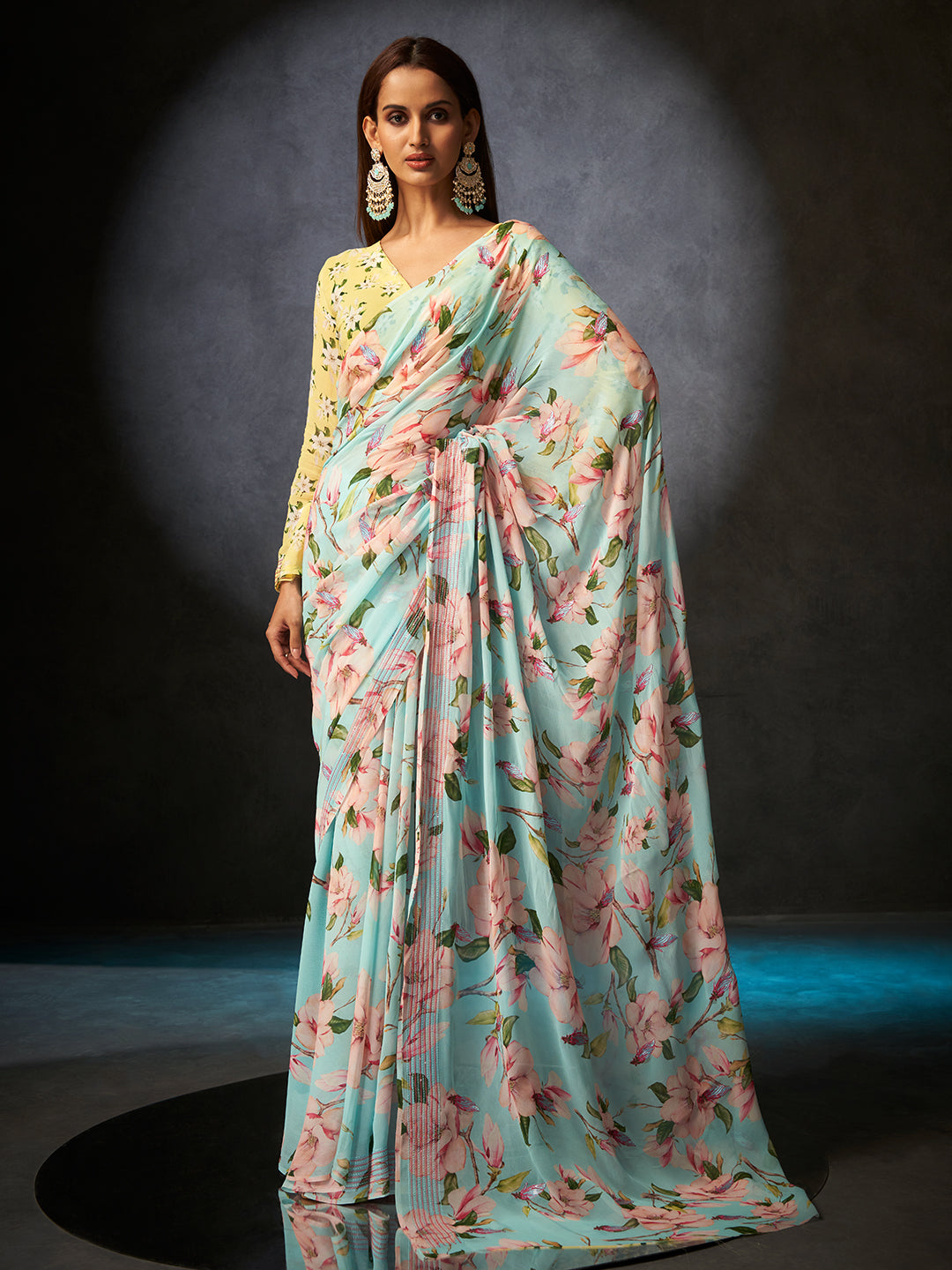 Basanti Bloom in Light Blue with Floral Motifs