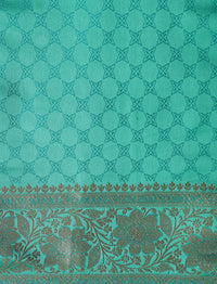 Ethnic Motif Woven Design Zari Banarasi Satin Silk Saree & Blouse Piece in Sea Green