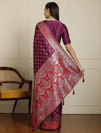 Woven Design Banarssi Saree With Unstitched Blouse in Purple