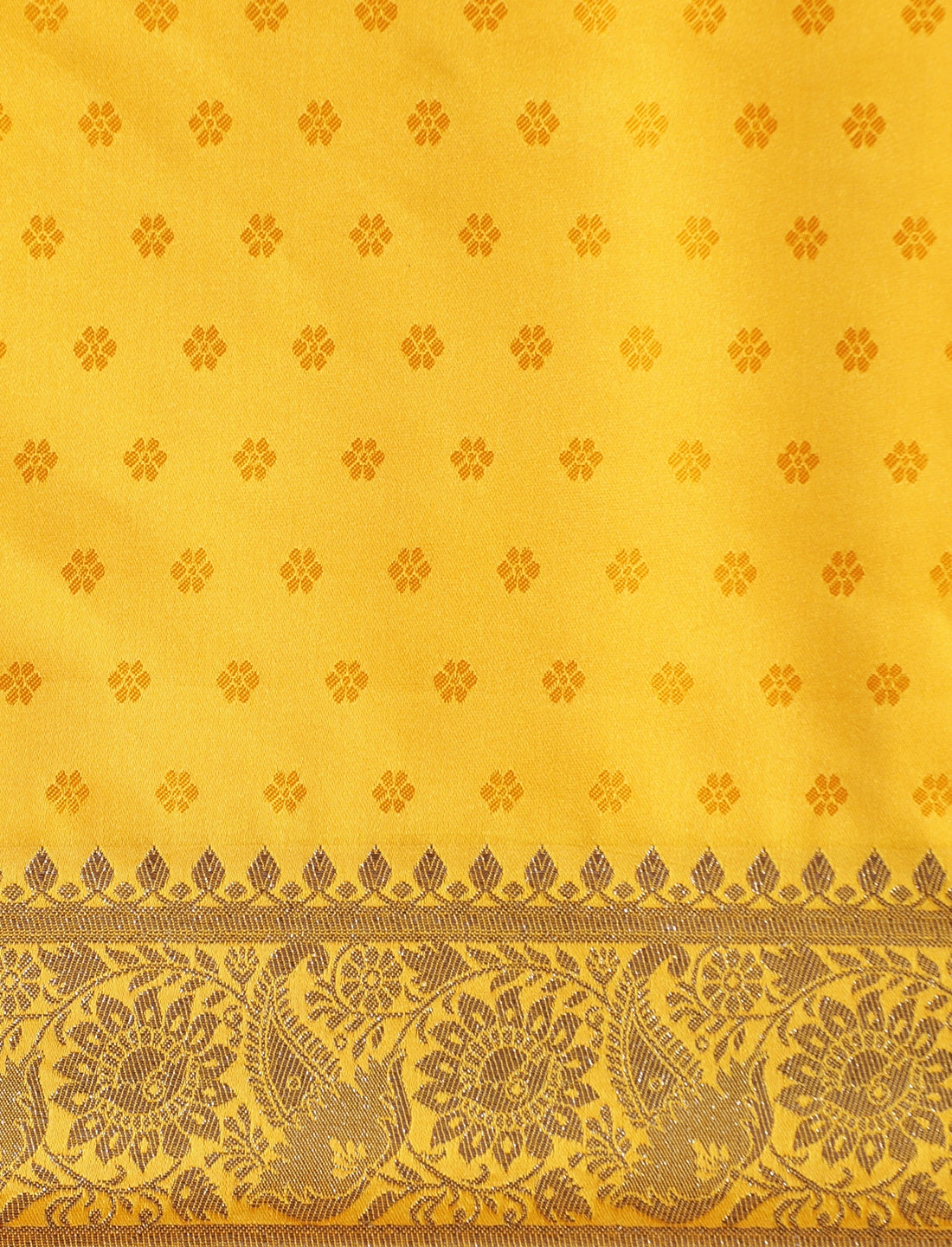 Ethnic Motif Woven Design Zari Banarasi Satin Silk Saree & Blouse Piece in Yellow