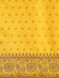 Ethnic Motif Woven Design Zari Banarasi Satin Silk Saree & Blouse Piece in Yellow
