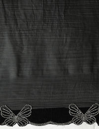 Butterfly Embellished Beads And Stones Saree With Blouse in Black