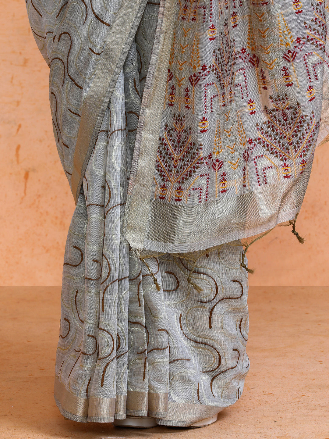 Zaika Cotton in Beige with Brown Motifs