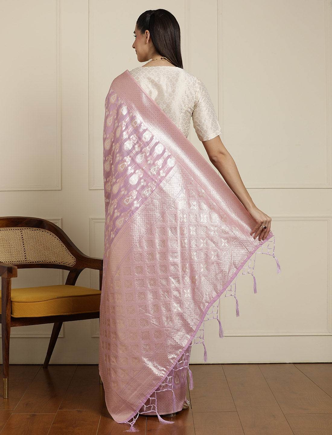 Ethnic Motifs Woven Design Muga Saree With Unstitched Blouse in Purple