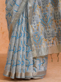 Zaika Cotton in Beige with Light Blue Motifs