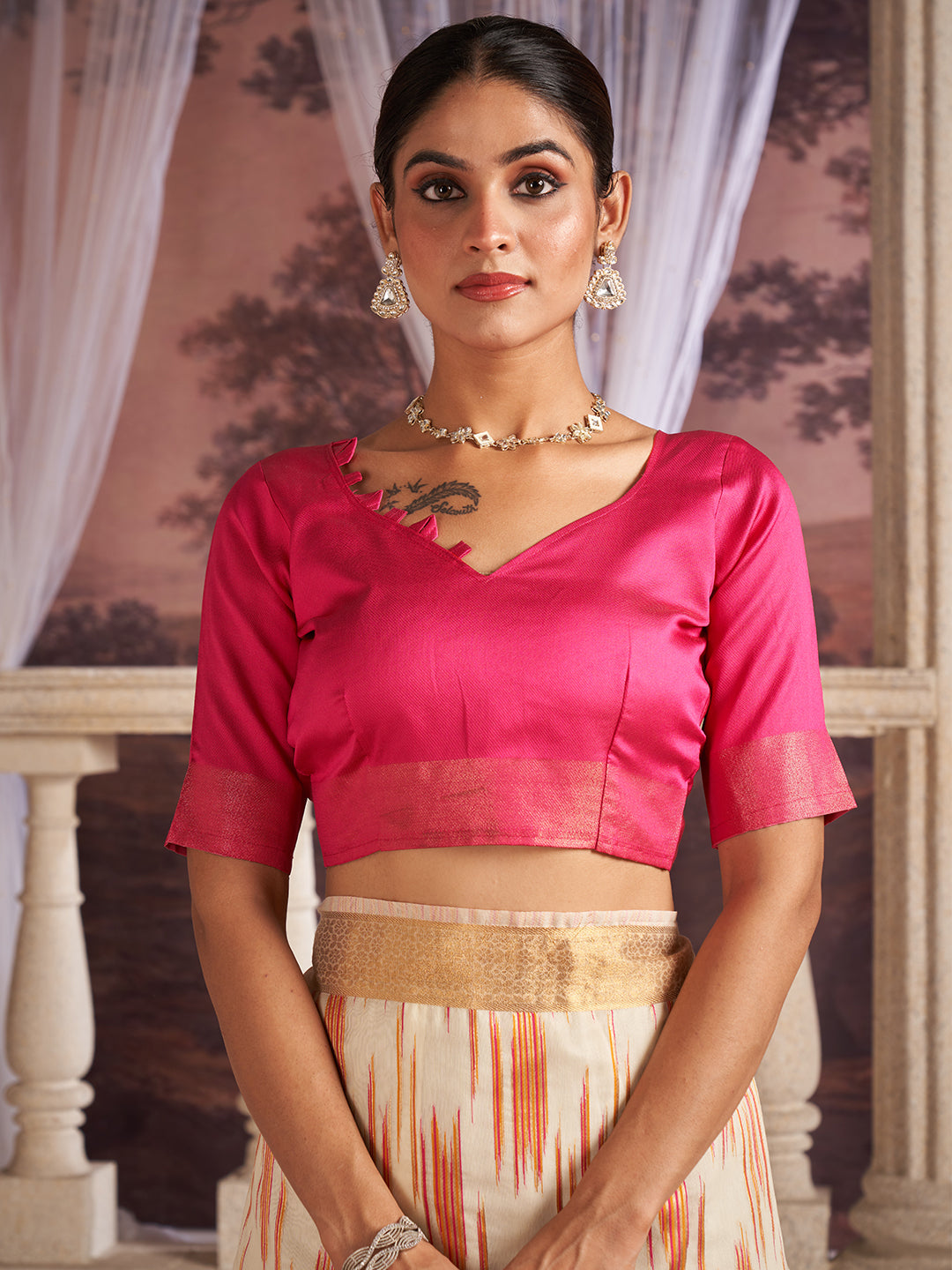 Vaanya Cotton in Rust Orange & Hot Pink