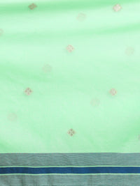 Woven Design Ethnic Motif Muga Cotton Saree in Green