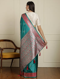 Ethnic Motifs Woven Design Banarasi Saree in Sea Green