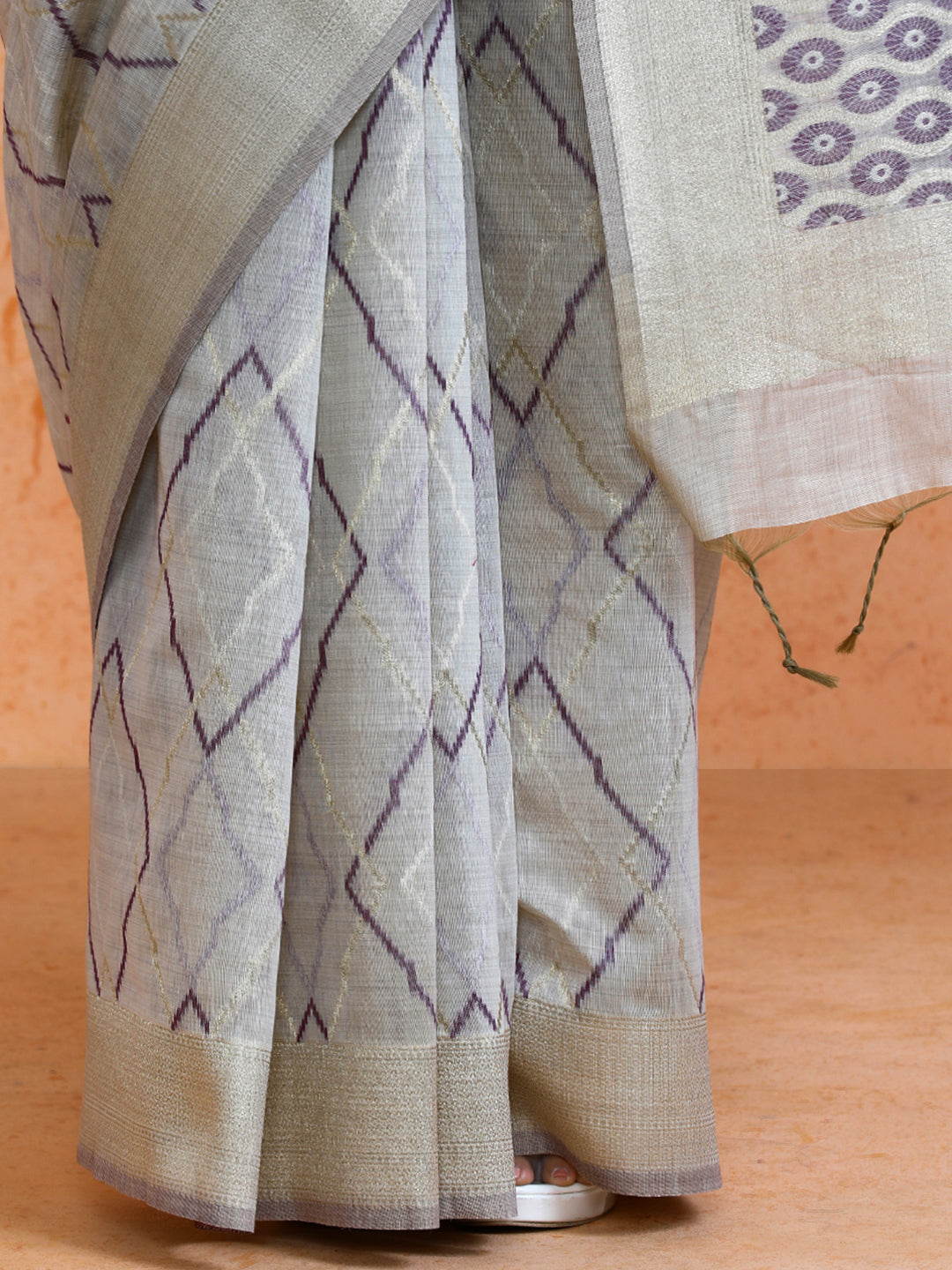 Devi Cotton in Beige with Purple Motifs