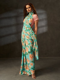 Bageecha Royale in Aqua Blue with Floral Motifs