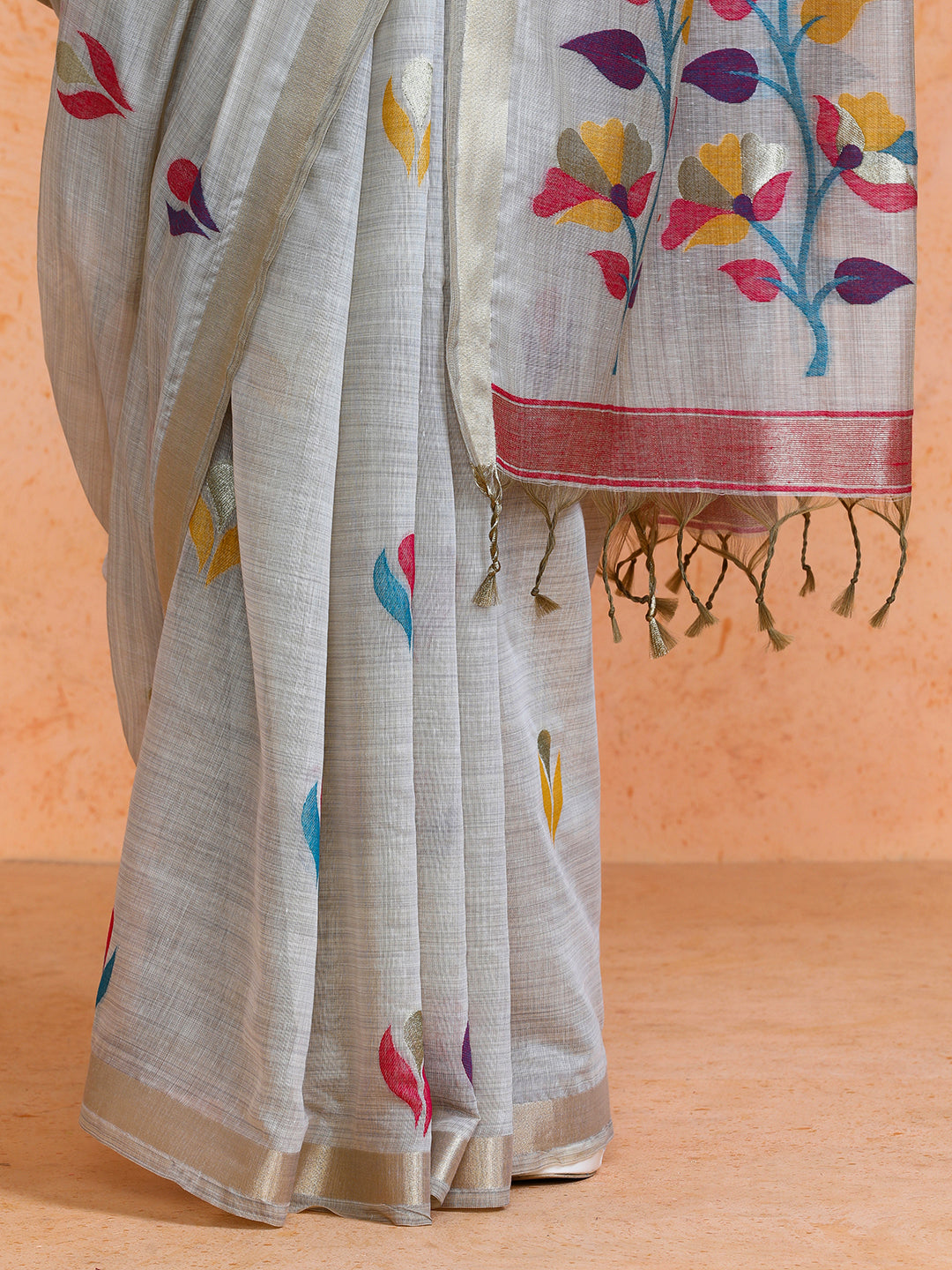 Rithika Cotton in Beige with Peach Motifs