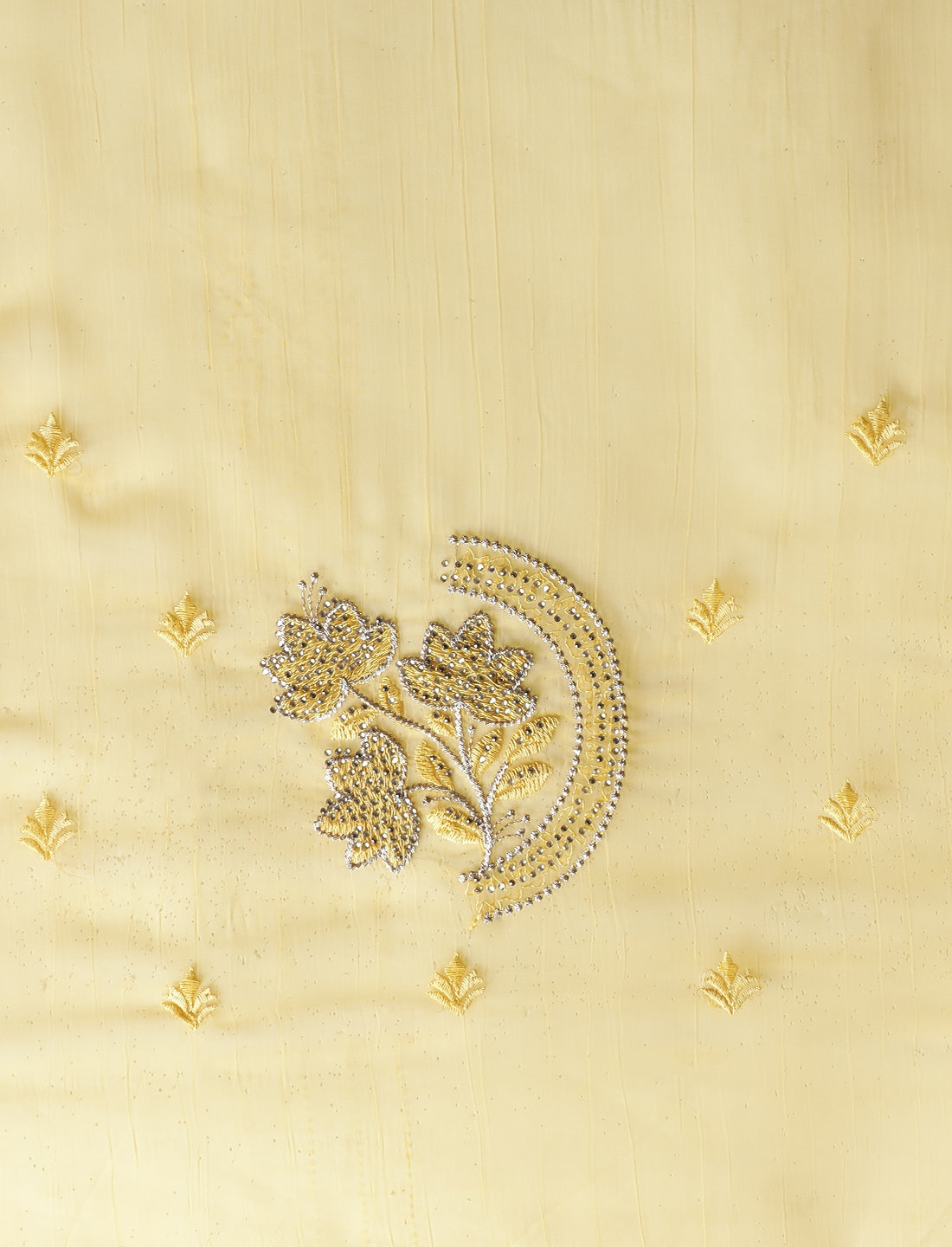 Floral Motifs Embroidered Saree with Unstitched Blouse in Yellow