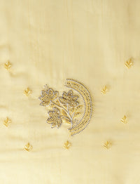 Floral Motifs Embroidered Saree with Unstitched Blouse in Yellow