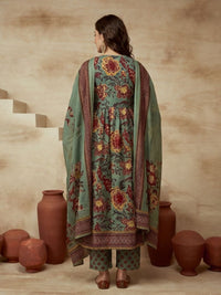 Printed V-Neck Kurta & Trousers With Dupatta