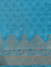 Ethnic Motif Woven Design Zari Indian Bridal Banarasi Saree in Blue