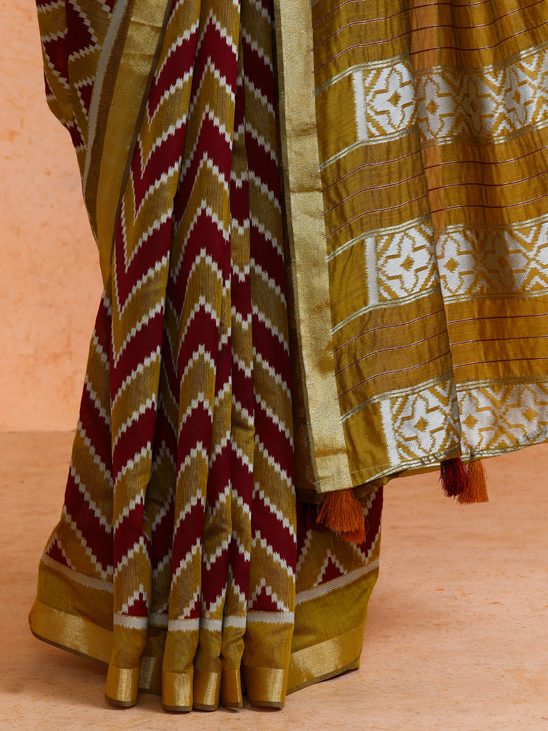 Sumitra Cotton in Maroon and Mustard