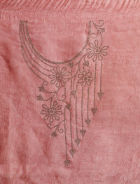 Embellished Saree With Unstitched Blouse in Peach