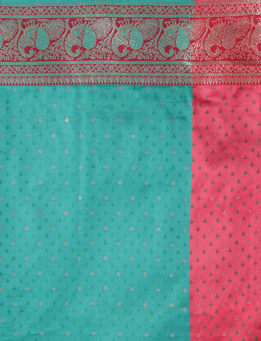 Ethnic Motif Woven Design Zari Banarasi Satin Silk Saree & Blouse Piece in Sea Green