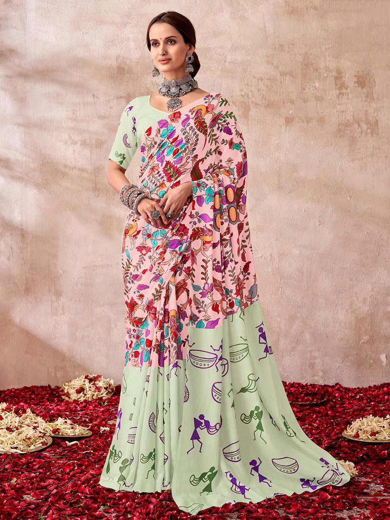 Kalam Warli in Pastel Pink