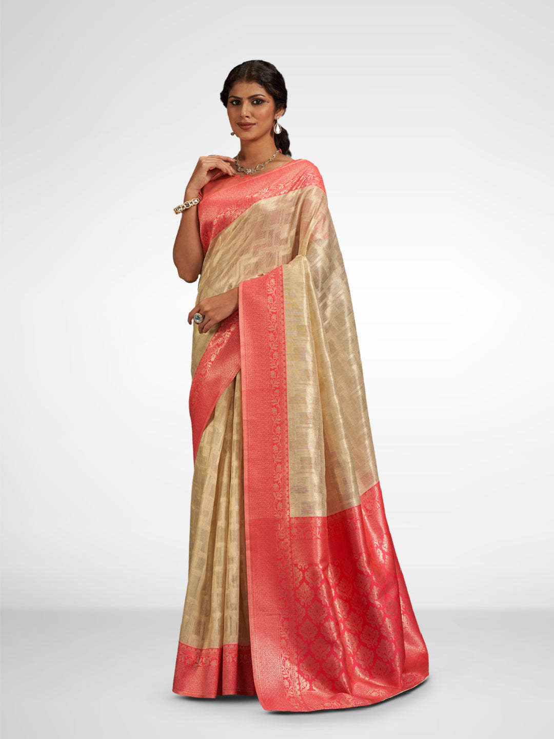 Swarnika Silk in Neon Pink And Beige