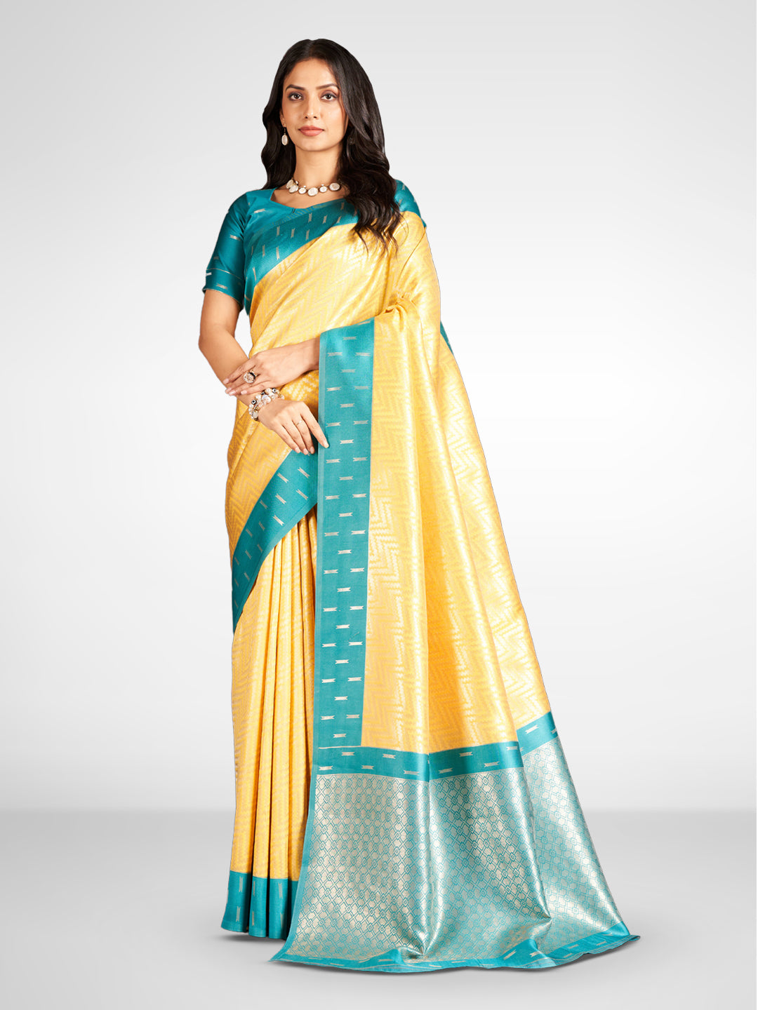 Vastra Silk In Sky Blue And Yellow