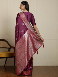 Ethnic Motif Woven Design Banarasi Saree in Purple