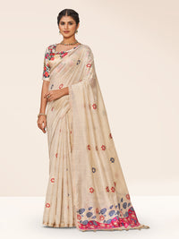 Sundari Cotton in Beige with Pink Motifs