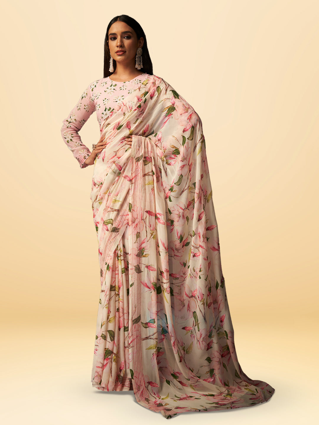 Basanti Bloom in Off White with Floral Motifs