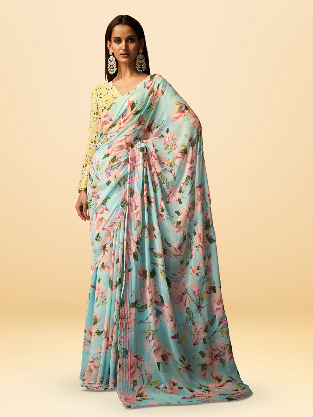 Basanti Bloom in Light Blue with Floral Motifs