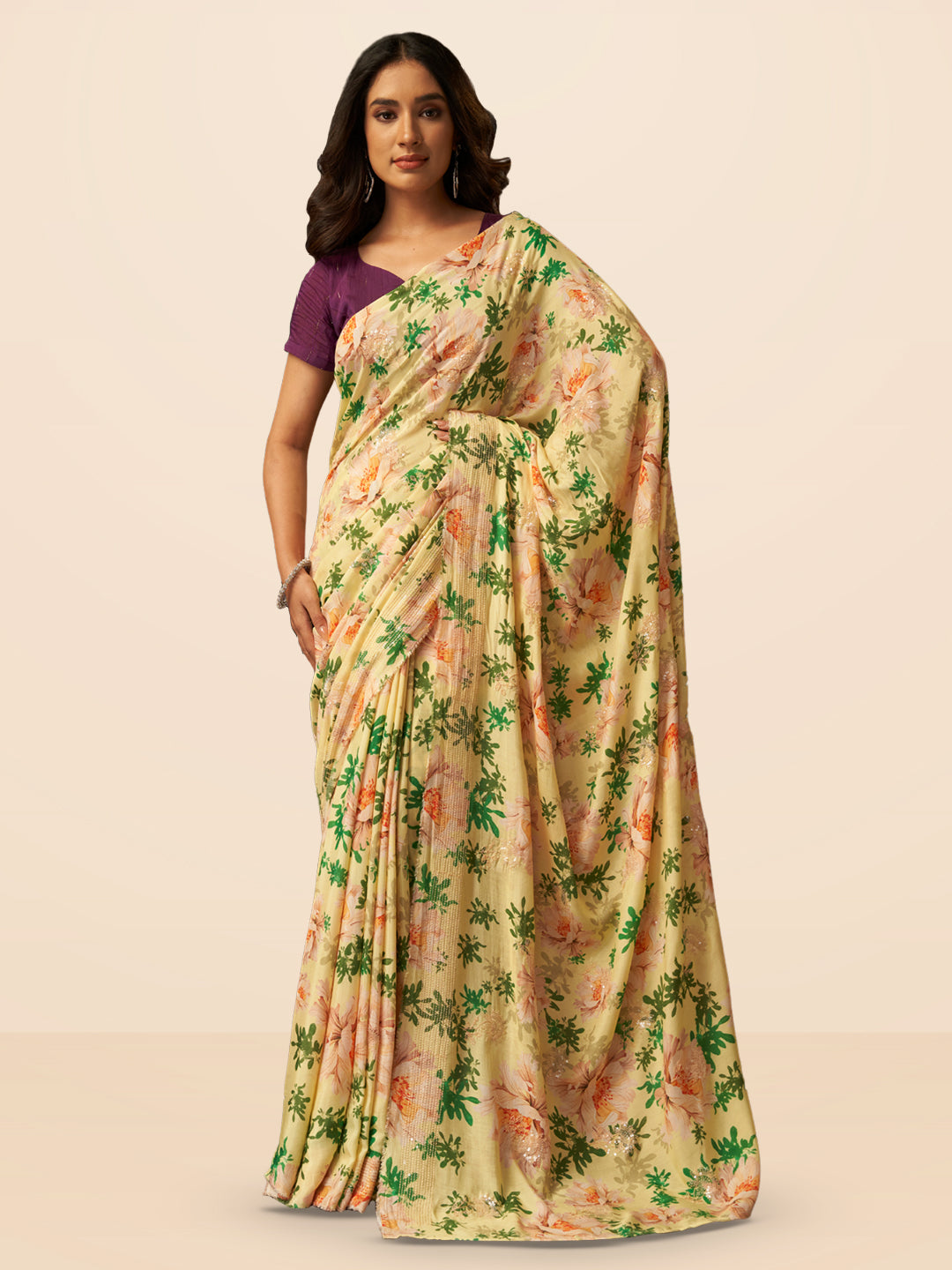 Bageecha Royale in Beige with Floral Motifs