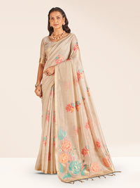 Leela Cotton In Beige With Coral Pink Motifs