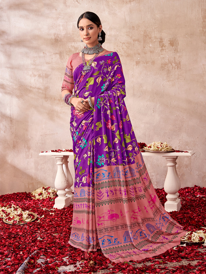 Kalam Warli in Purple