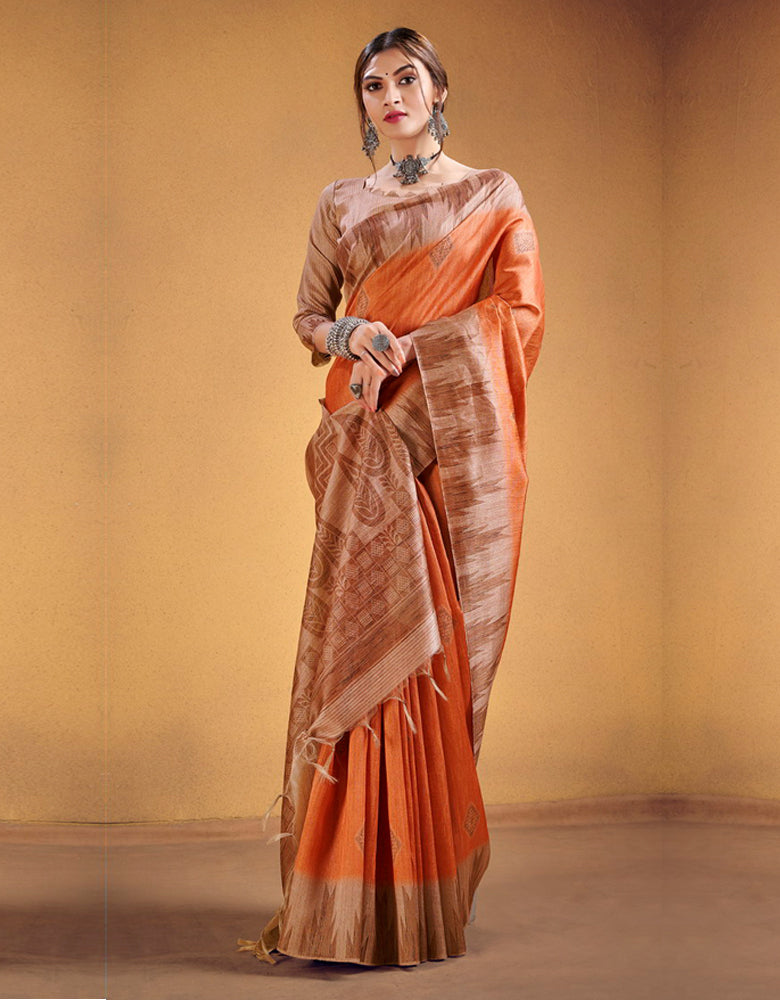 Andaz Cotton Saree Orange (CC/V1)